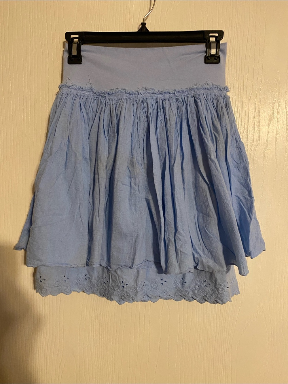 Hard Tail Light Blue Tiered Eyelet Hem Skirt